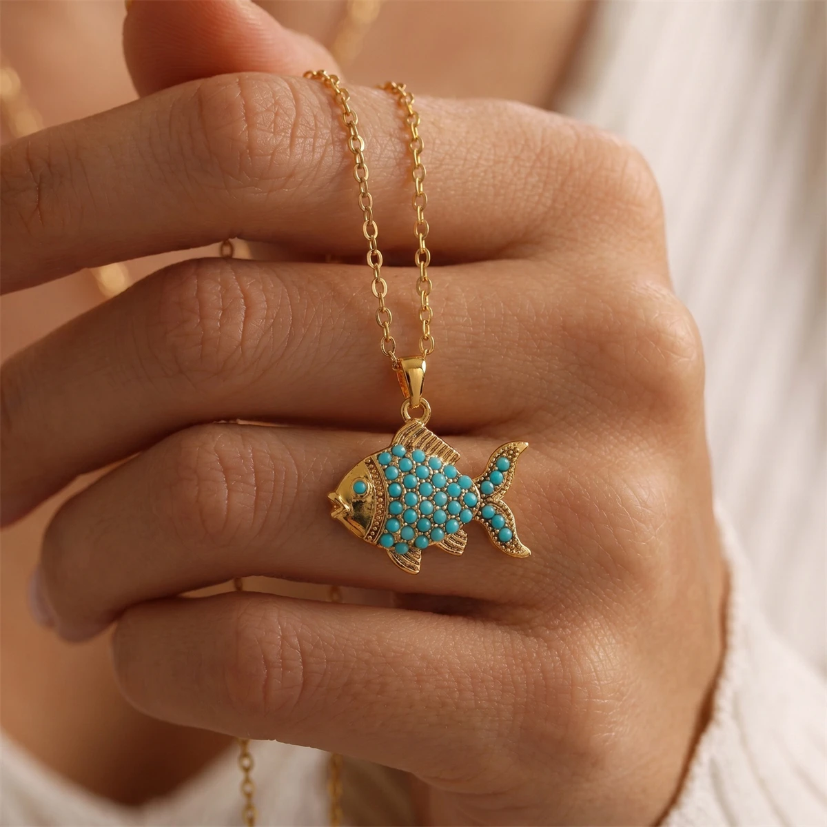 Boho Türkis Kristall Meereslebewesen Halskette Seestern Muschel Anhänger Halskette Sommer Strand Accessoires – Detail 4