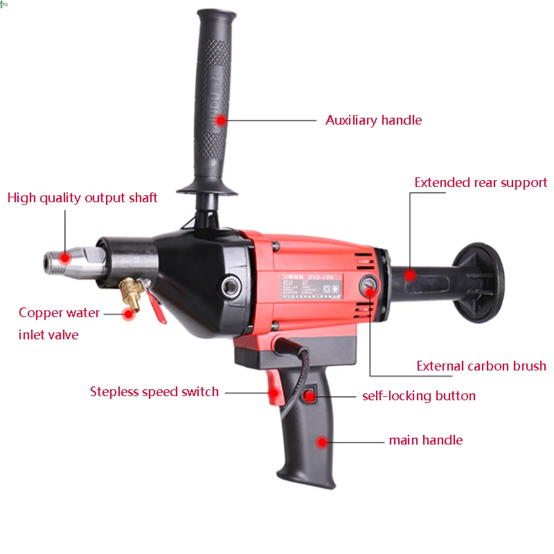 Electric Diamond Water Drill Machine Handheld Concrete Core Engineering Torque Drilling Machine Hand Drill 120MM 220V