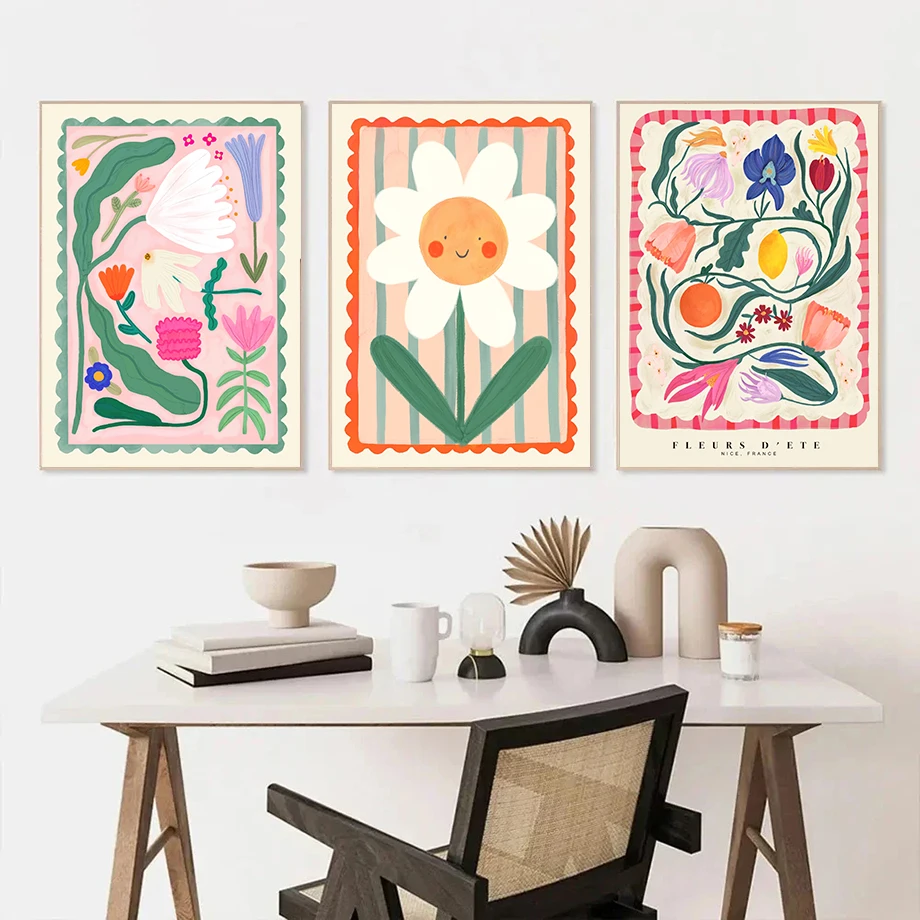 الزهور الملونة بساطتها مجردة الملصقات جدار الفن يطبع الديكور قماش اللوحة صور غرفة نوم غرفة المعيشة ديكور جدارية