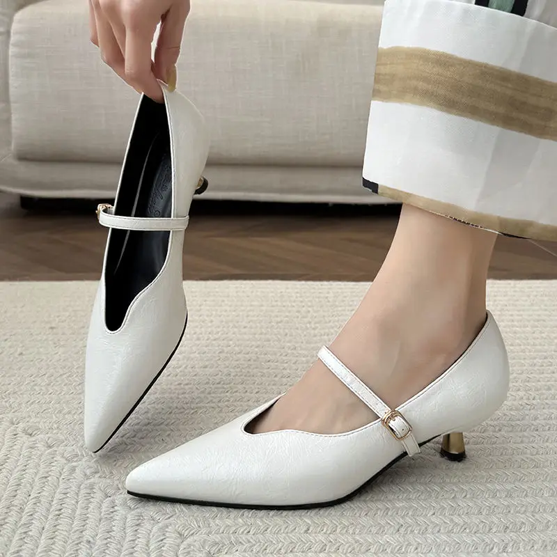 

Брендовые сексуальные модельные туфли на кошачьем каблуке, элегантные туфли-лодочки на высоком каблуке с чашкой, сексуальные вечерние туфли с острым носком, женская обувь, туфли с V-образным вырезом A007