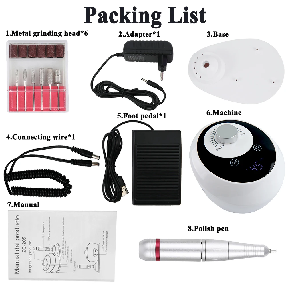 

45000RPM Professional Manicure Drill - Electric Nail Lathe Sander File for Gel Nail Polishing Home Salon Manicure Tools