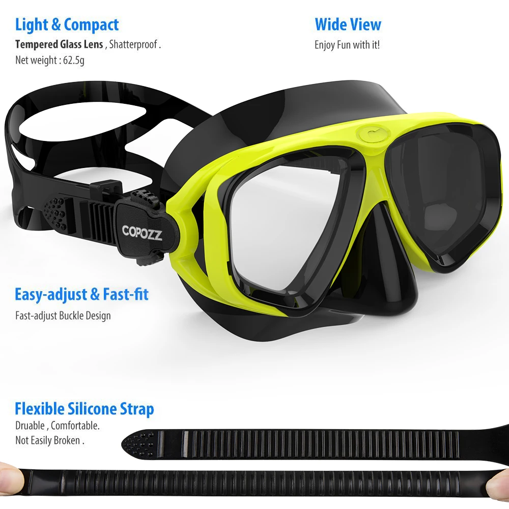 COPOZZ Professional Diving Scuba Mask No Fogging Snorkeling Scuba Dive Glasses Seal Diving Tempered Glass Mask Goggles Men Women