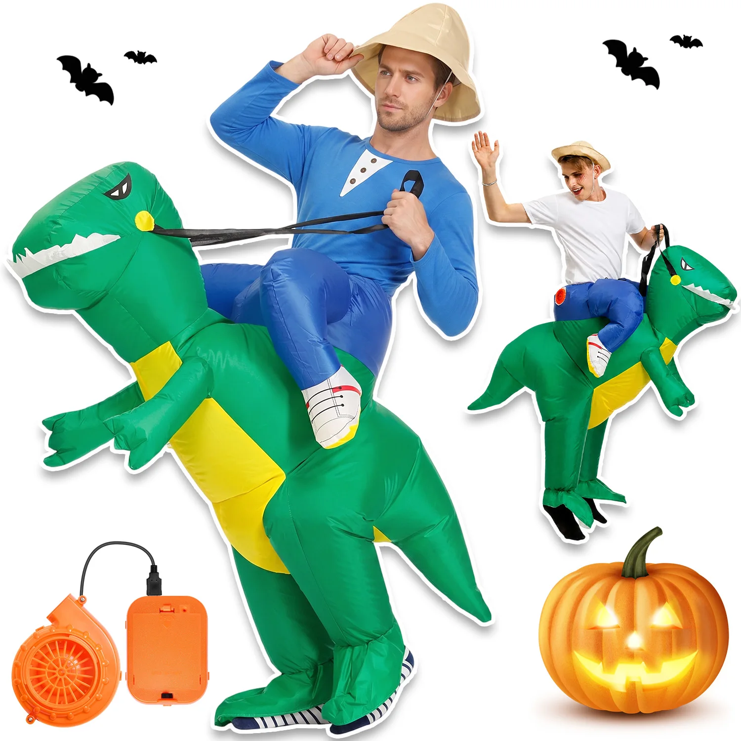 Praktisches Halloween-Karneval-Weihnachtsfeier-Outfit, aufblasbares Dinosaurier-Reitkostüm 160-190 cm für Erwachsene zum Cosplay.