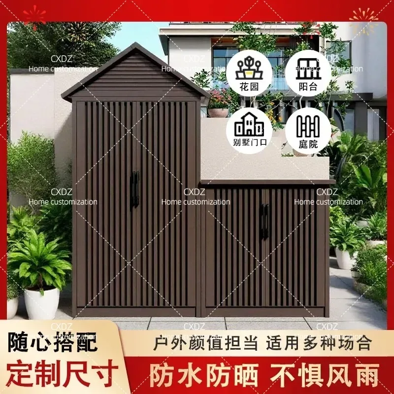 Aluminum Alloy Outdoor Storage Cabinet Waterproof Sunproof Locker for Balcony Garden Patio Gardening Tools and Gloves