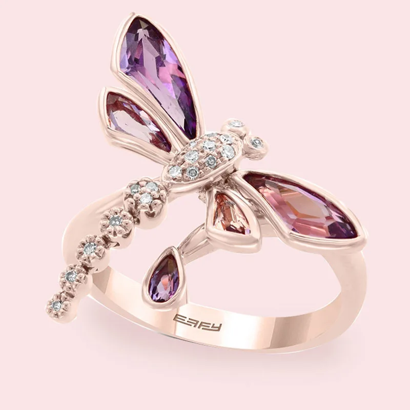Milangirl Women Ladies Ring Romantic Beautiful Lovely Dragonfly Insect Rose Gold Color Female Ring for Party Jewelry