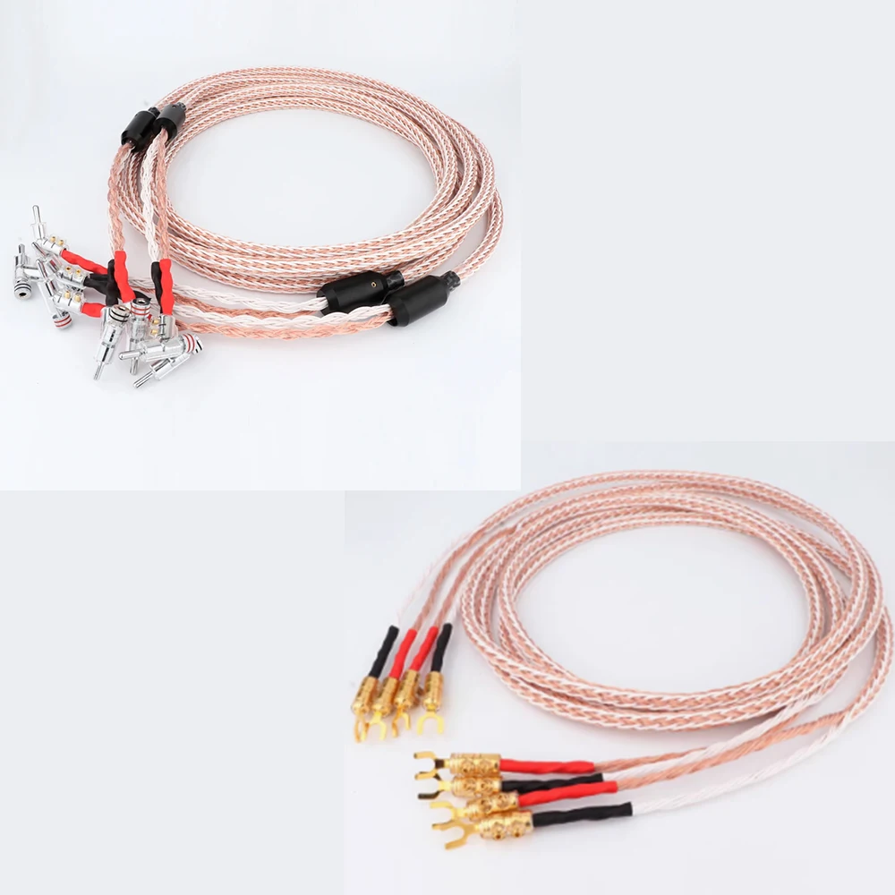 Speaker Cable OCC Copper Audiophile Speaker Cables Pair 12TC Twist Right Angled Banana Plug Loudspeaker Cable HIFI Audiophile