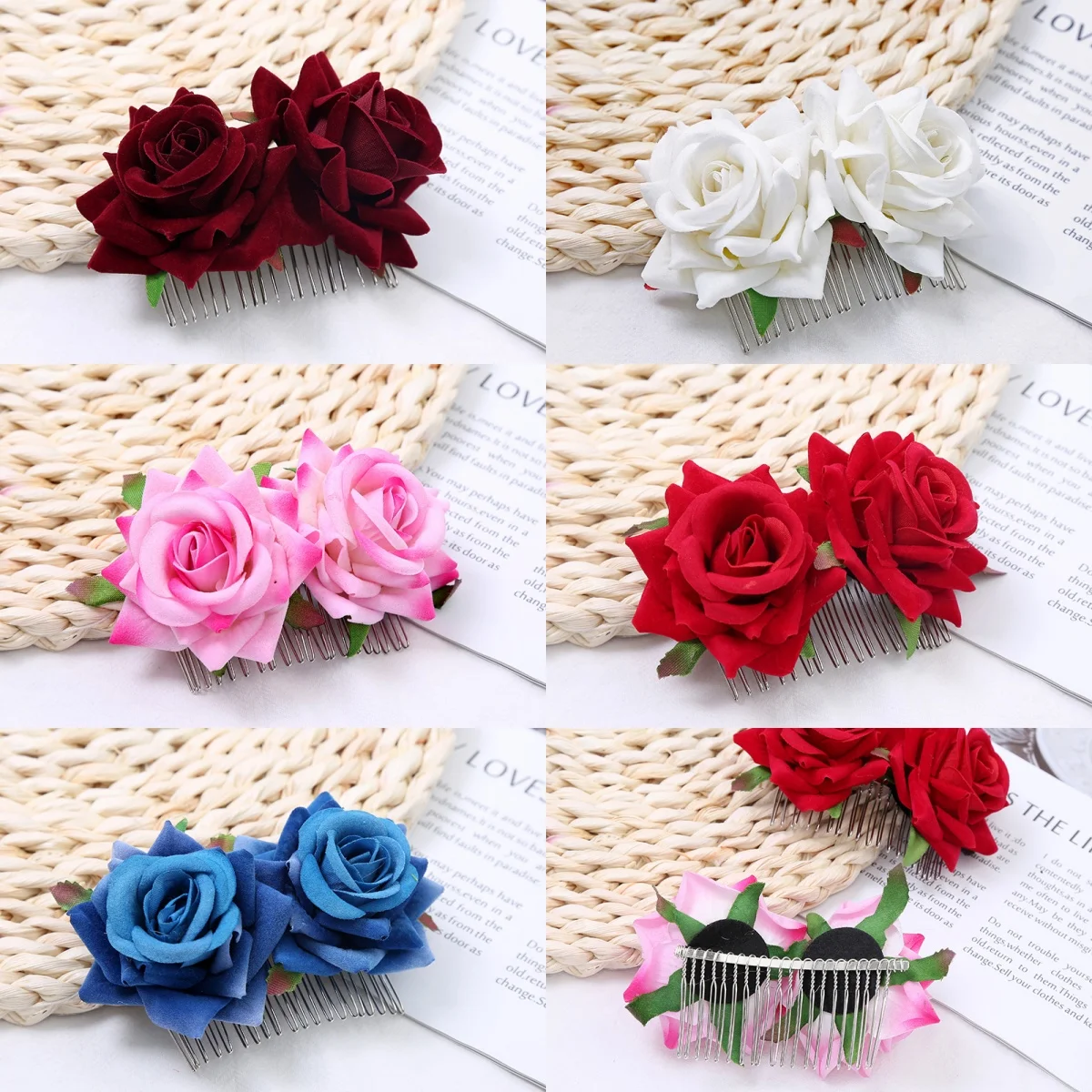 1pcs Bride's Updo Comb, Simulated Velvet Rose Hair Comb, Headdress, Double Rose Comb, Hair Comb, Updo Hair Comb