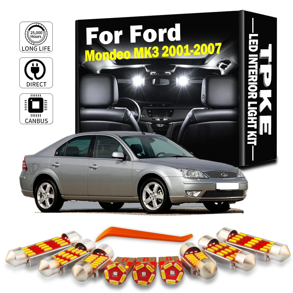 14szt Do Ford Mondeo 3 MK3 2001 2002 2003 2004 2005 2006 2007 Żarówki bagażnika Zestaw oświetlenia LED wnętrza samochodu Mapa Kopuła Osłona przeciwsłoneczna Lampa