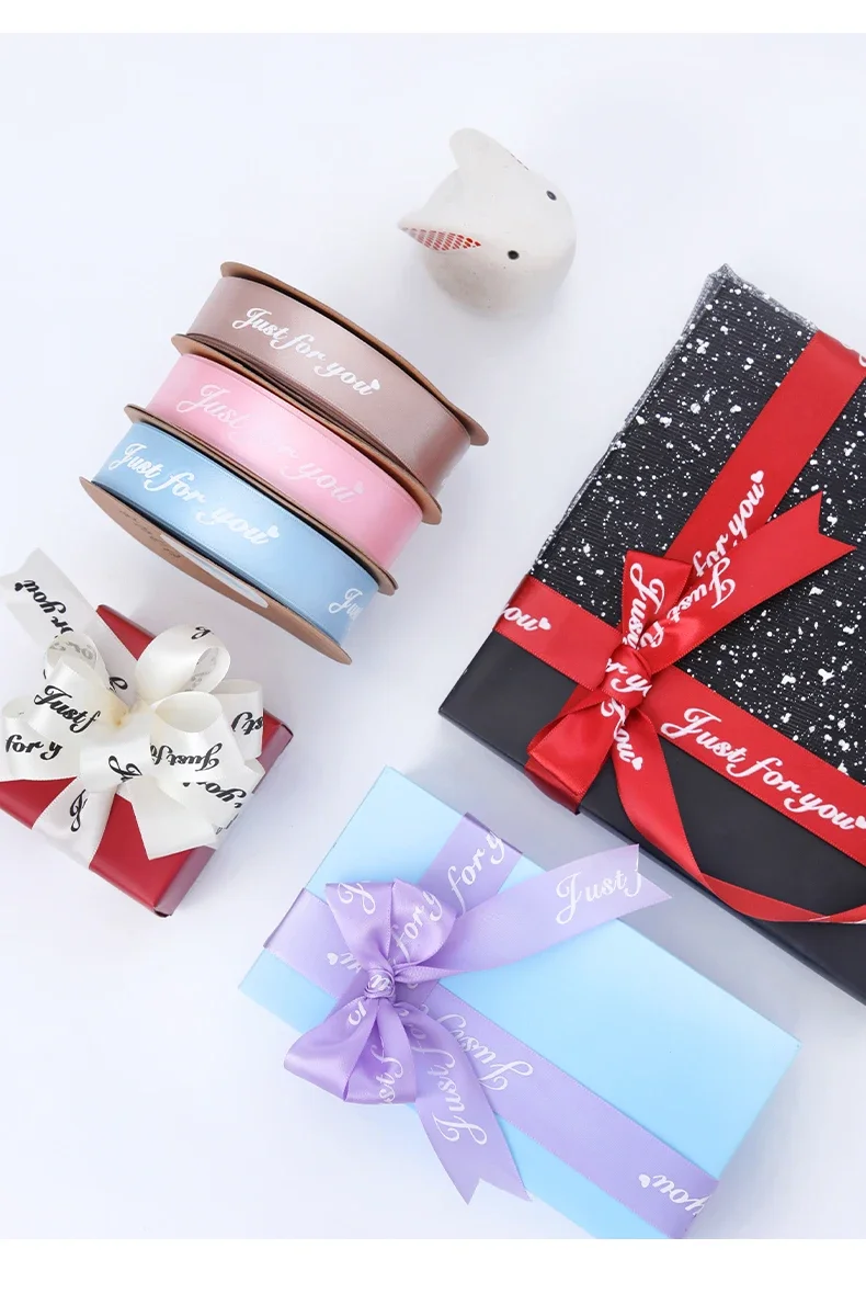 

200 yards customize logo words Silk Stain Ribbon Lace Trim Wedding Party Christmas Flower Gifts DIY Gift Packing Red Pink White