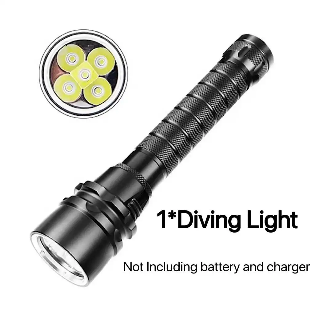 Waterproof Professional 5pcs XM L2 Beads Powerful Super Bright Led Scuba Diving Flashlight Diver Light Underwater Drop Shipping