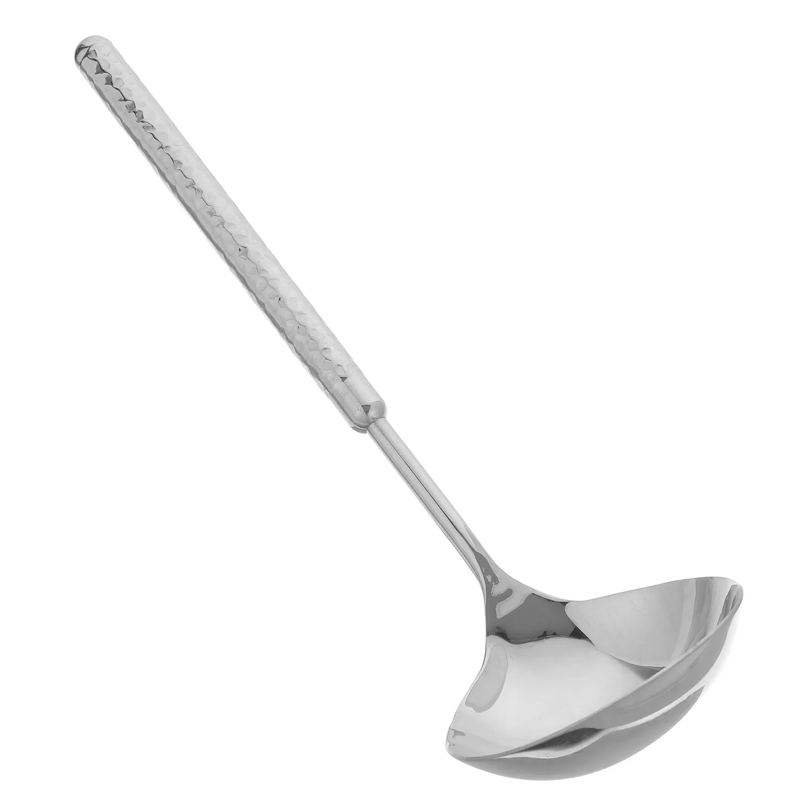 Cuchara de sopa de acero inoxidable con mango largo, cuchara para salsa martillada, para servir sopas asiáticas, herramienta de cocina