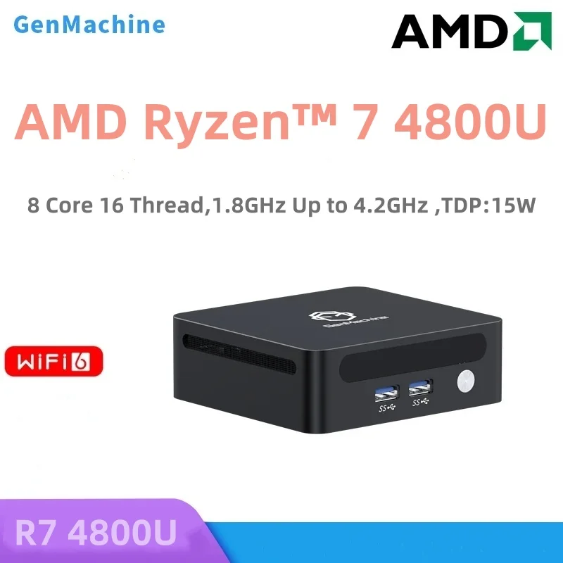 GenMachine AMD Ryzen 7 4800U Win 11 MINI PC 8 Core 16 Filettatura, 1,8 GHz Fino a 4,2 GHz, TDP: 15 W DDR4 WIFI6 (2,4 GBPS) PC desktop da gioco