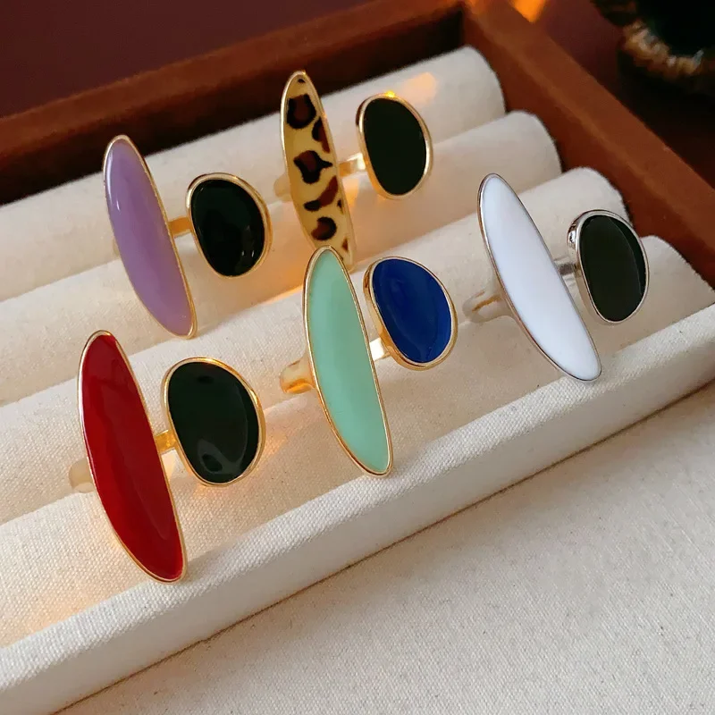 

2025 French New Retro Oval water droplets Oil Dripping Ring Fashion Temperament Simple Opening Ring Women's Jewelry