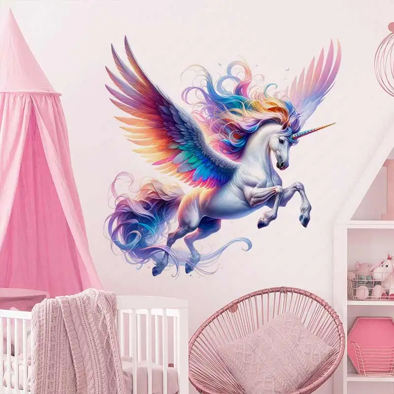 Flying Unicorn Wall Sticker Toilet Lid Stickers, Bedroom Entrance Living Room Porch Home Decora Waterproof Decals Stickers S807
