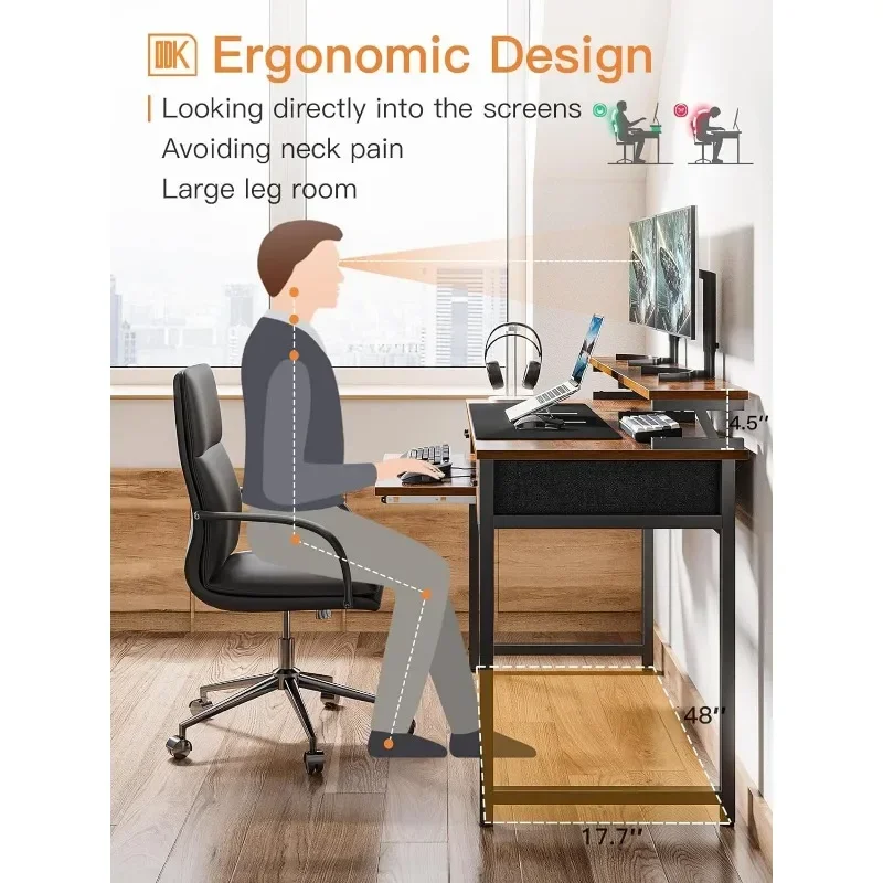 Office Desk with Drawers and Keyboard Tray,Study Work Desk with Monitor Shelf,Writing with Storage for Home Office