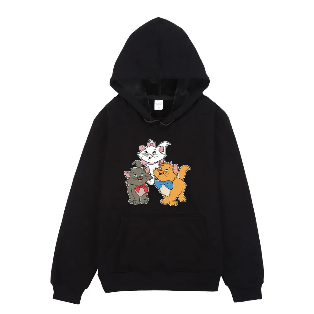 Kawaii Marie Men Hoodies Disney The Aristocats Graphic Printed Clothes Trendy Pocket Male Sweatshirts Versatile Autumn Winter