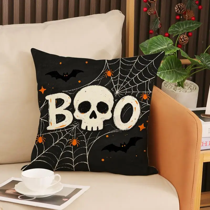 3 Stück Halloween-Geister-Print Sofakissenbezüge, Dekorative Kissenhüllen für Innenräume, Atmosphärische Kopfteil-Kissenbezüge – Detail 6