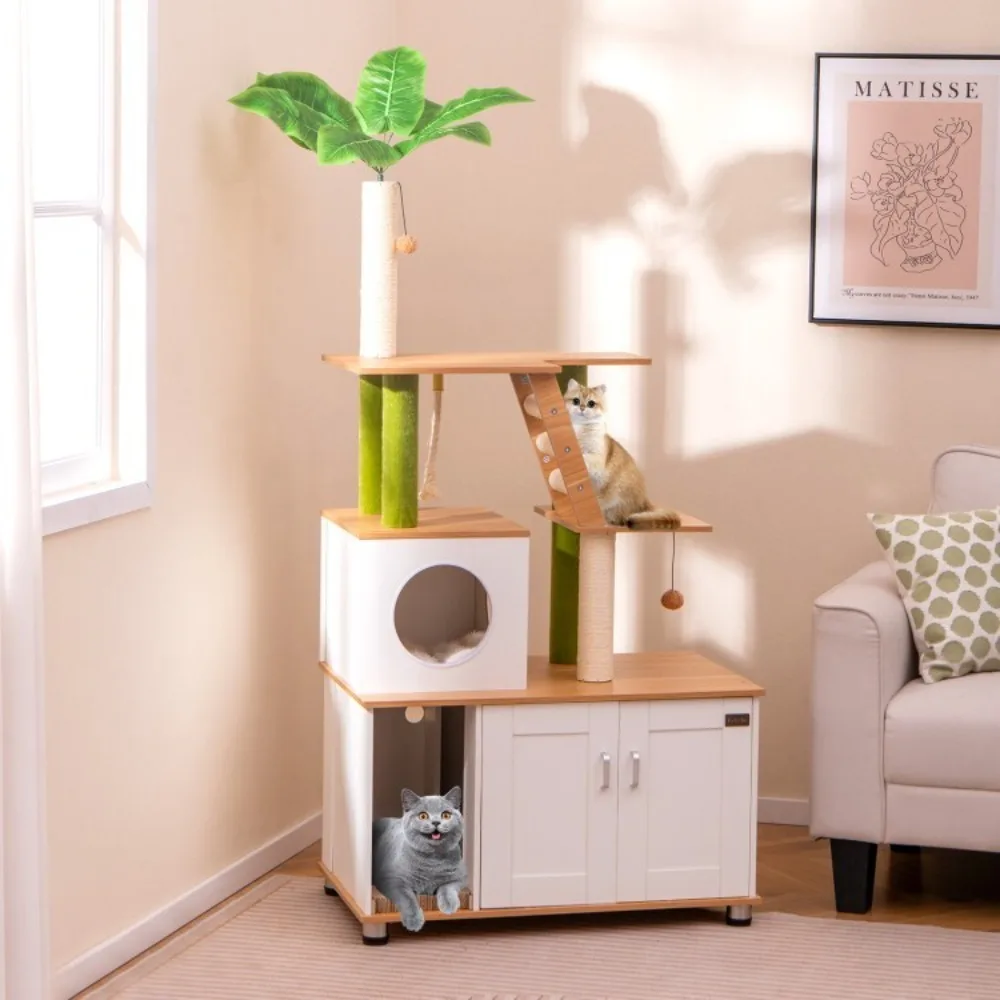 Hidden Cat Washroom Cat Tree Tower Activity Center With Sisal Scratching Posts