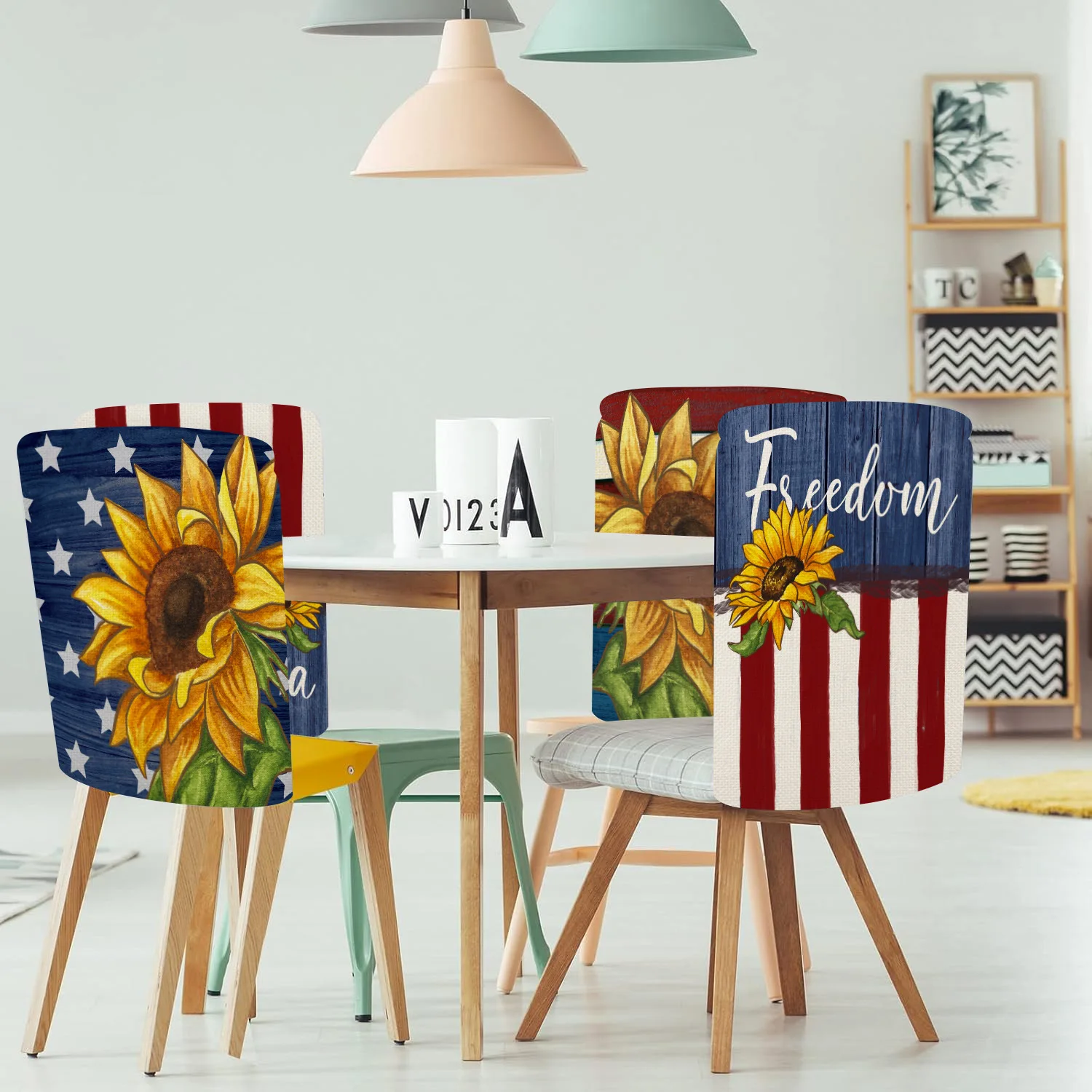 4PCS American Independence Day Chair Cover Linen Decorative Cushion for Chair Back Festive Decoration Printed Chair Covers