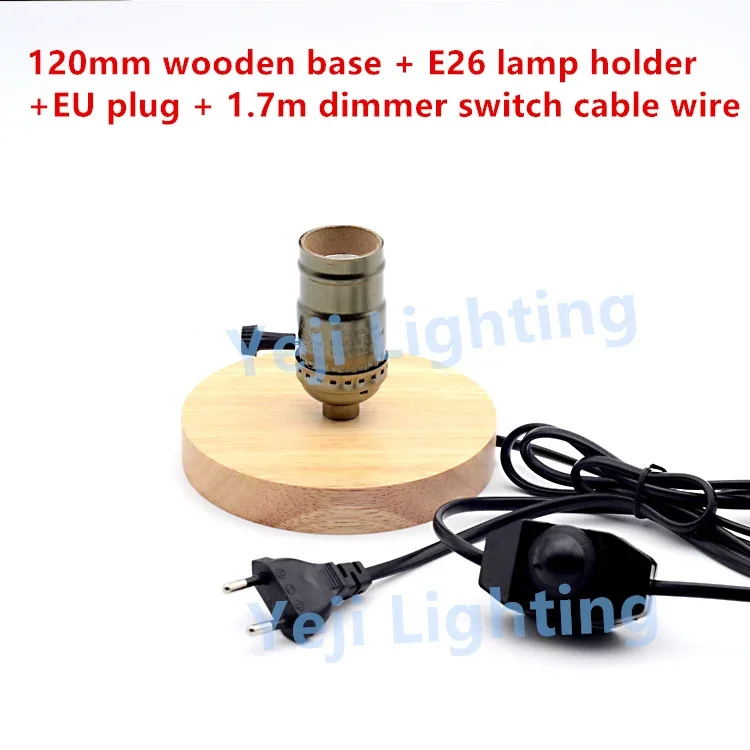 

Antique Edison lamp holder E26 E27 lamp holder wooden oak base with EU 2-PIN plug dimmer switch retro Lighting Accessories DIY