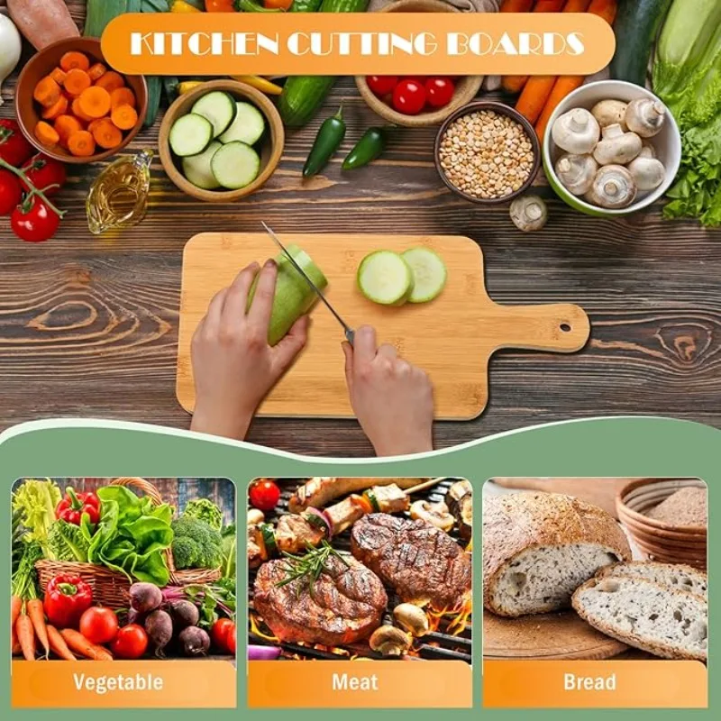 Wooden Cutting Boards with Handle Bamboo Serving Kitchen Chopping Boards for Pizza Bread Cheese Charcuterie Vegetables
