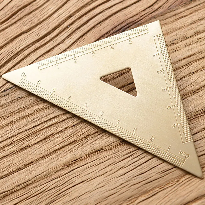 Regla Triangular de cobre y latón de Metal, herramienta de medición de ángulo recto de 0-10cm para diseño de dibujo artístico de matemáticas,