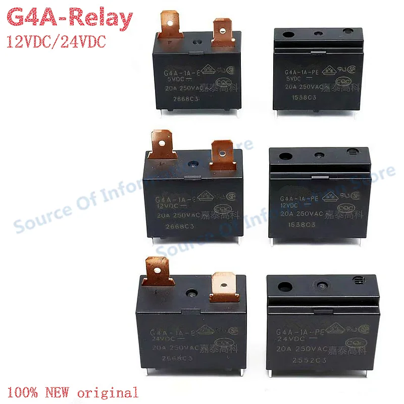 5Pcs G4A-1A-E/PE 12VDC 24VDC Power Relay 4-Pin 20A  DC Voltage for Electronics