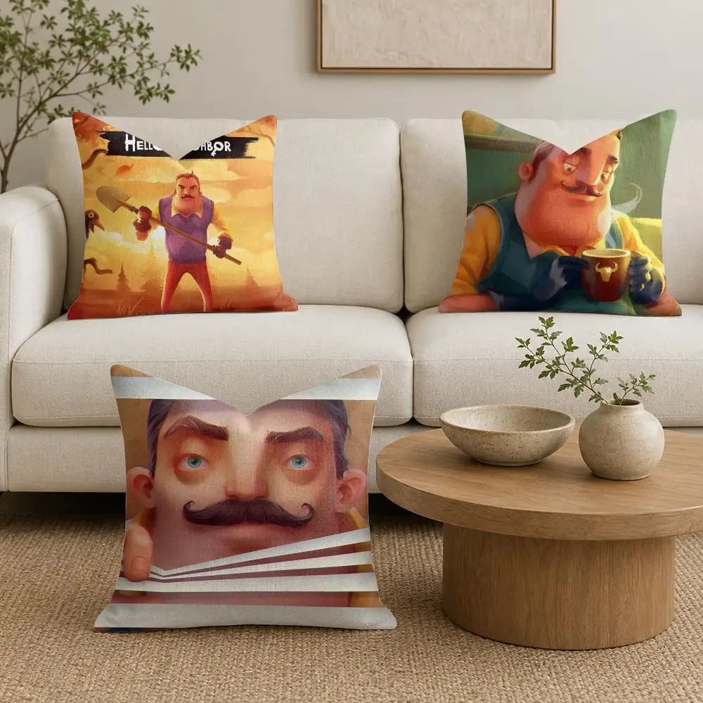 Video Game H-Hello Neighbor Cushion Cover Organic Linen Square Pillow Case Durable Non-Allergenic And Kind To Skin