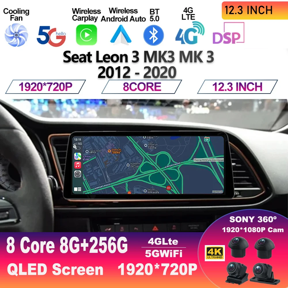 

Автомобильный видеоплеер, экран 12,3 дюйма, Android 13, для Seat Leon 3 MK3 MK 3 2012 - 2020