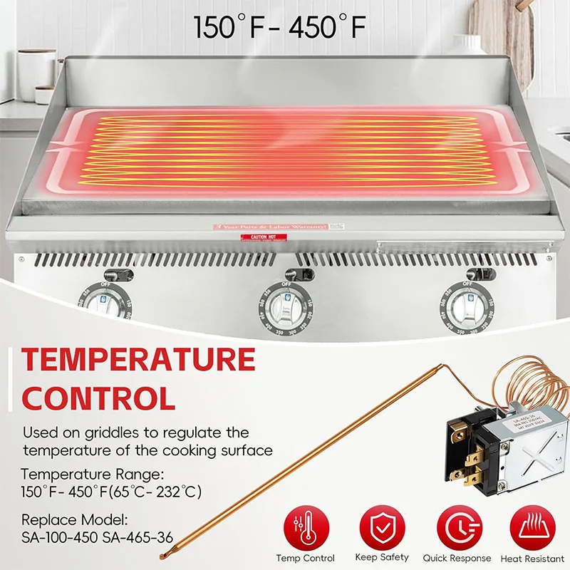 SA-465-36 Electric Griddle Thermostat Control for Star 2T-Z5958 STAR MFG 2T-Z5958 STAR MFG Z5958 AllPoints 46-1368,Temp 100-450F