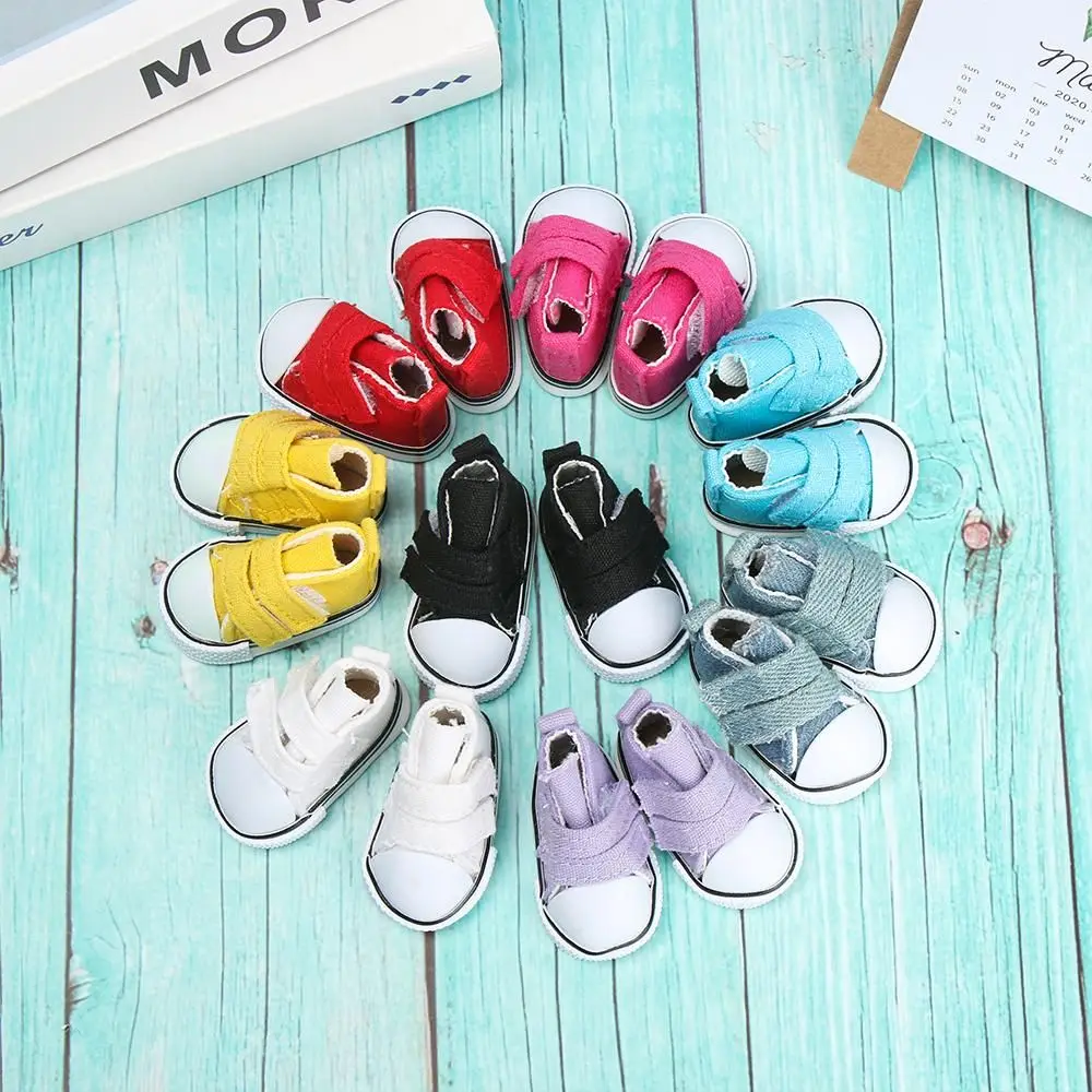 

1 Pair 5cm Length Handmade Props Playing House Accessories Shoes Mini Sneakers Denim Canvas