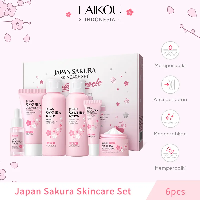 LAIKOU Sakura Skin Care Sets Facial Cleanser Hydrating Eye Creams Face Cream Serum Lotion Toner Moisturizing Face Care Kit