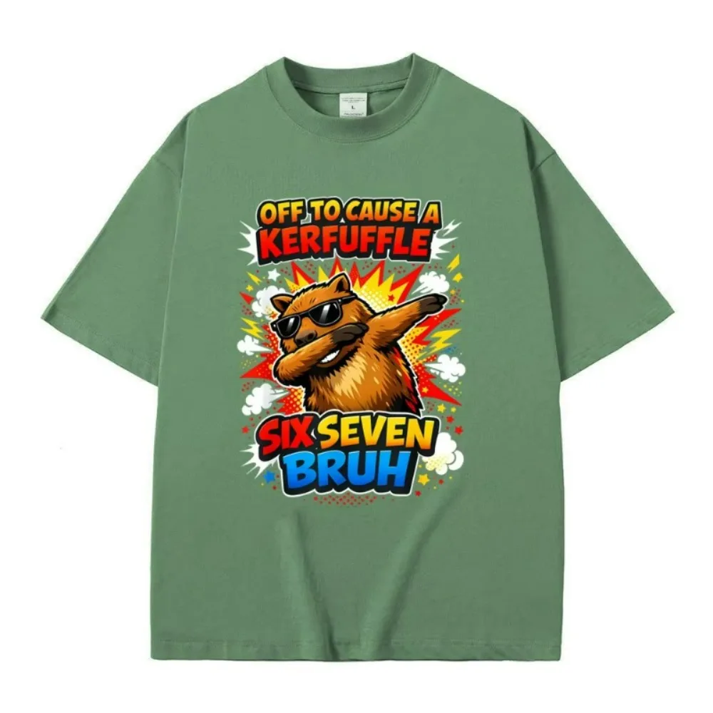 Off To Cause A Kerfuffle Six Seven Bruh Capybara Funny Meme T-shirt Men Women Casual Humor T Shirt Male Vintage Cotton T Shirts