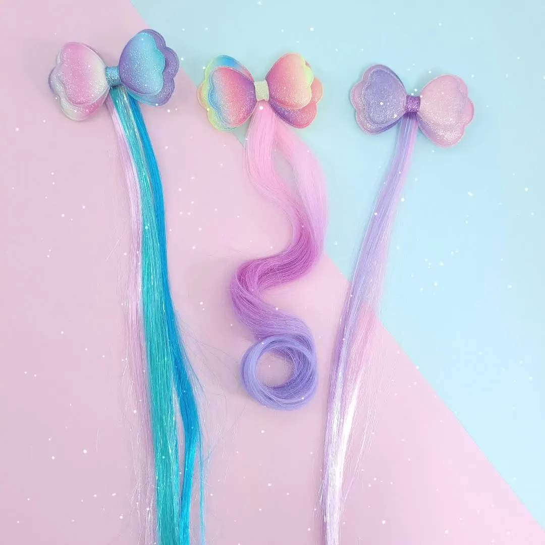 

Manufacturer wholesales new princess sparkling children's hair accessories, double-layer bow, color gradient baby hair clip, wig