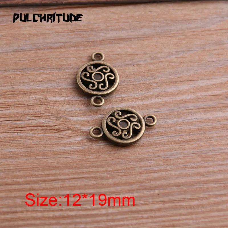 20pcs 12*19mm Two Color Zinc Alloy Necklace Charm Jewelry DIY Hollow Round Flower Connector Pendant Necklace