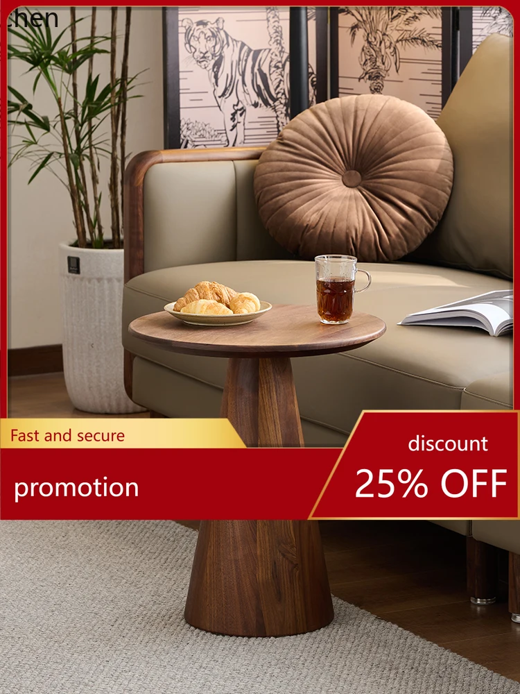

ZML black walnut round corner table sofa side table living room balcony solid wood small round coffee table