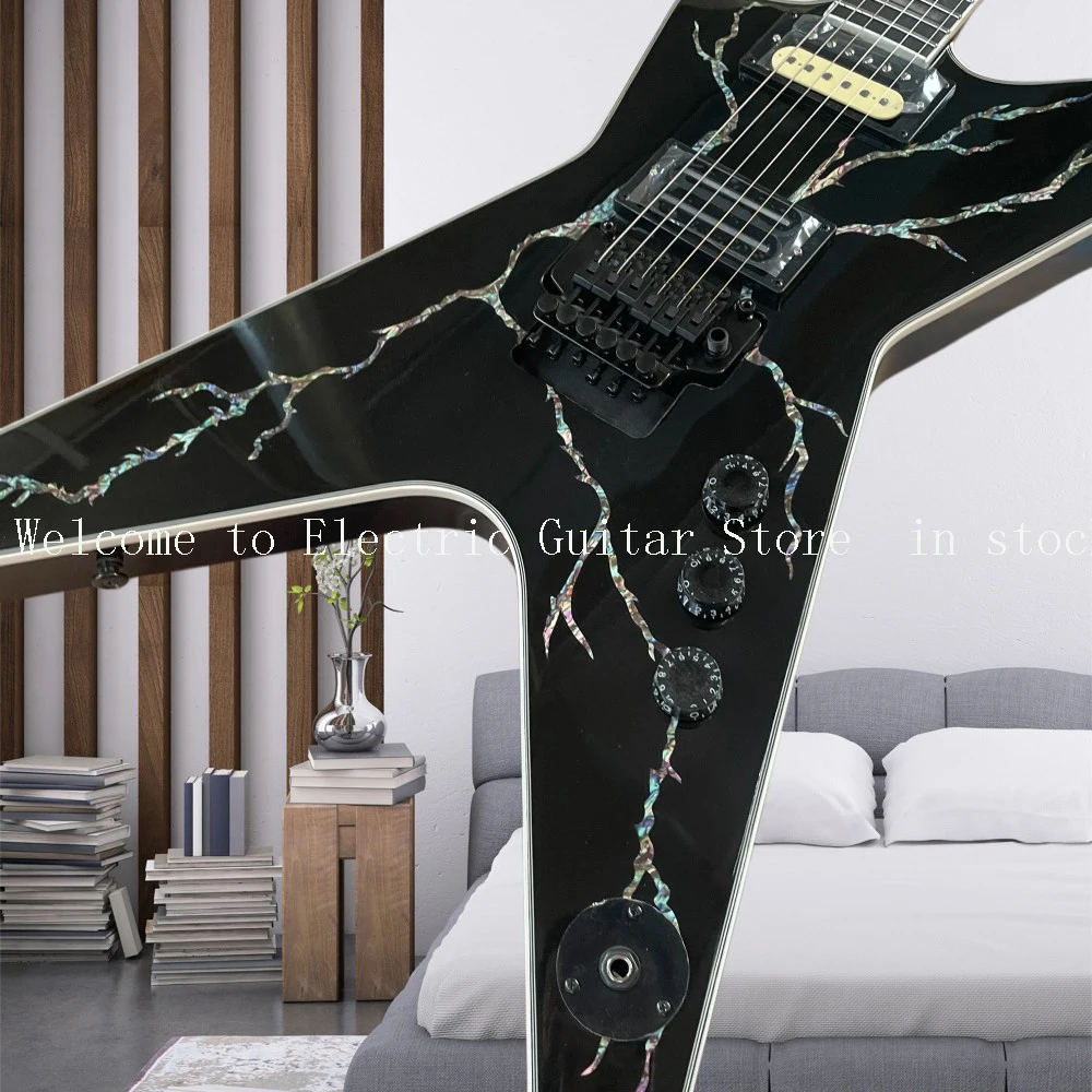 6-string black lightningshaped electric guitar with high-gain ickups double-locking systemguitars,suitable  guitar