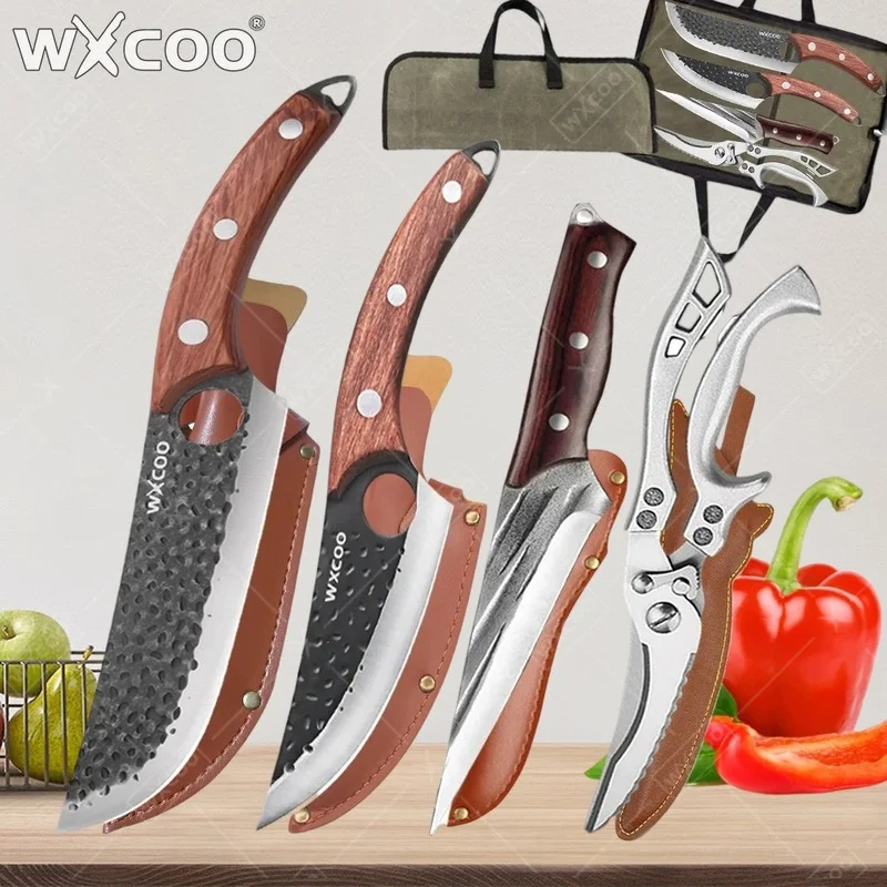 WXCOO Küchenmesser, Edelstahl, geschmiedet, Metzgermesser, handgefertigt, Kochmesser, Schere, Küchenbedarf, Fleischbeil, Grillen, Kochen