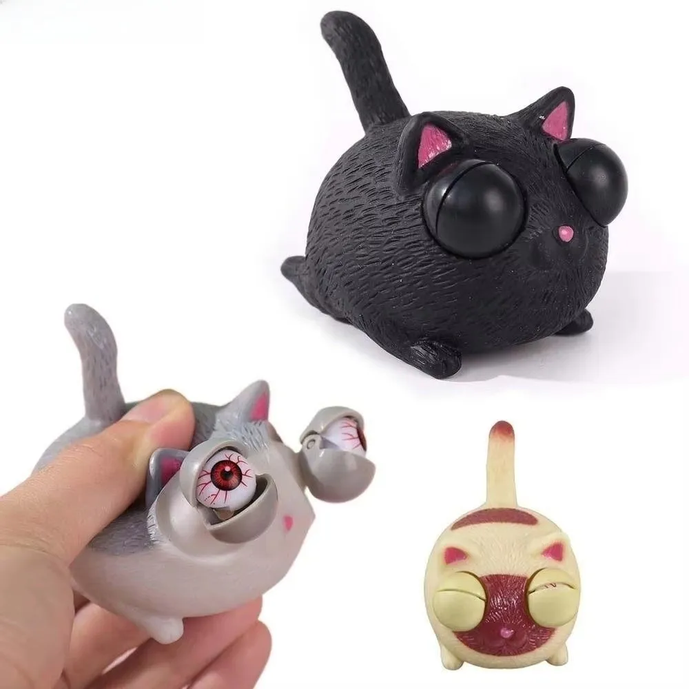 TPR Angry Cat Squeeze Toy Squeezable Eyeball Burst Stress Relief Toys Angry Cat Style Animal Figure Squinting Cat Toy For Kids