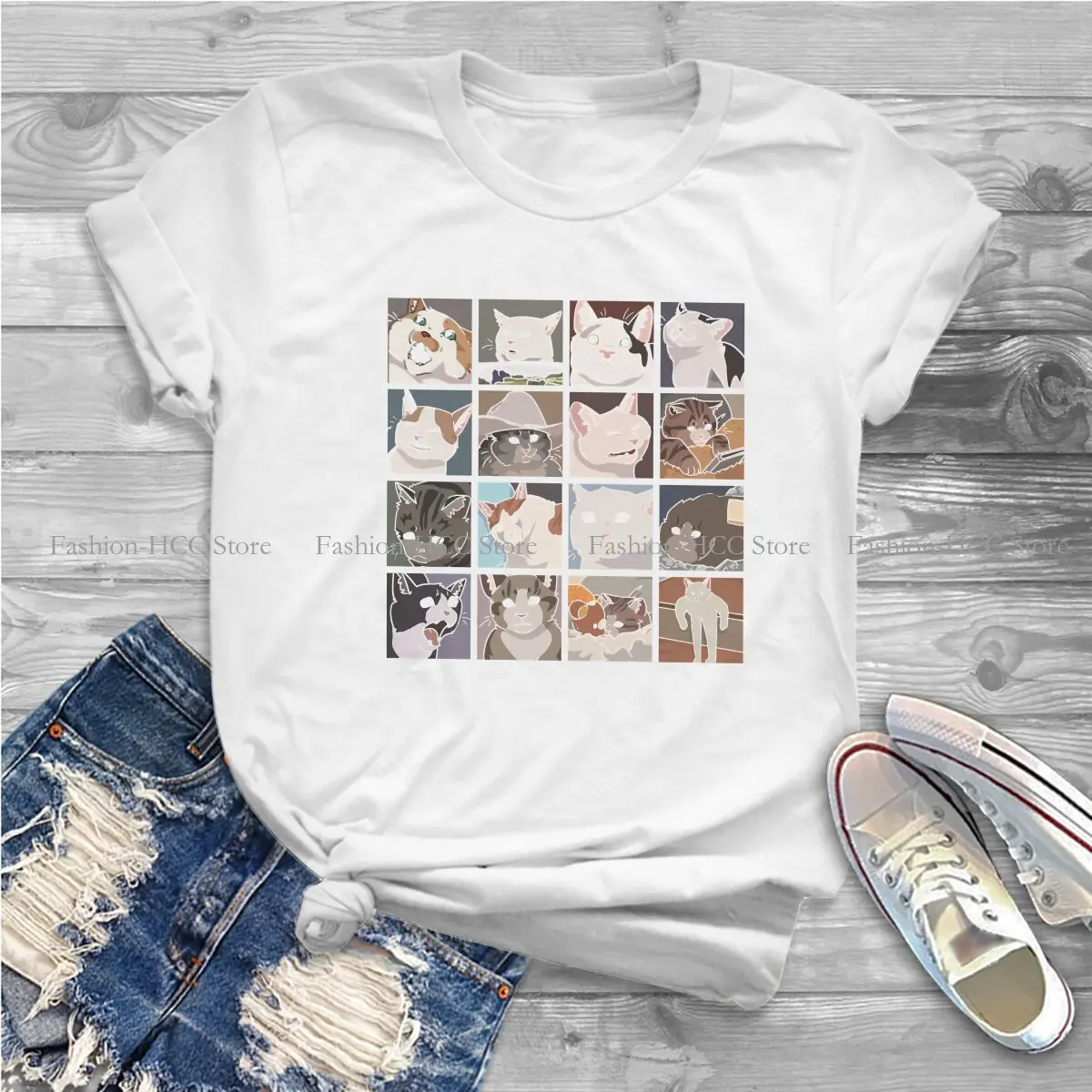 Meme O Neck TShirt Cat Classic T Shirt Woman's Tops New Design