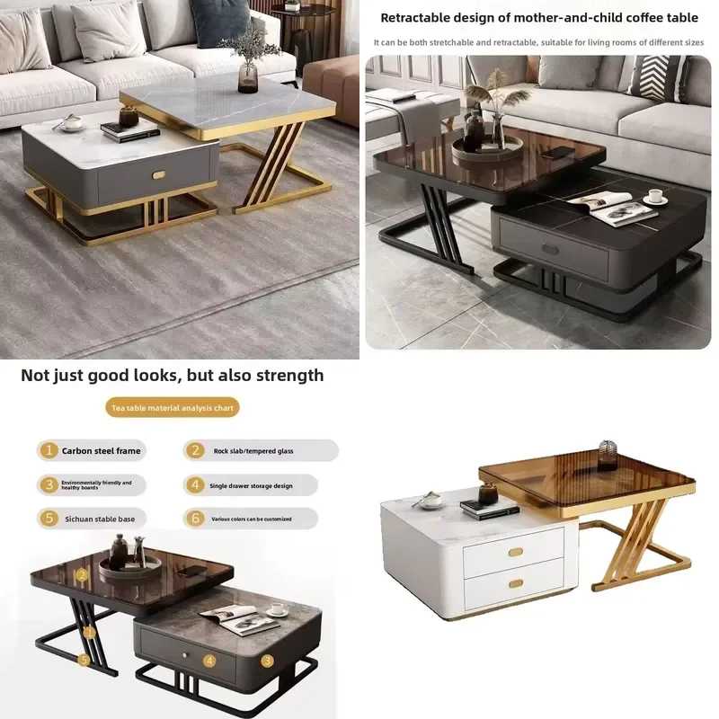 Light Glass Top Foldable Coffee Table with Storage for Small Apartment Living Room Modern Minimalist Design Metal