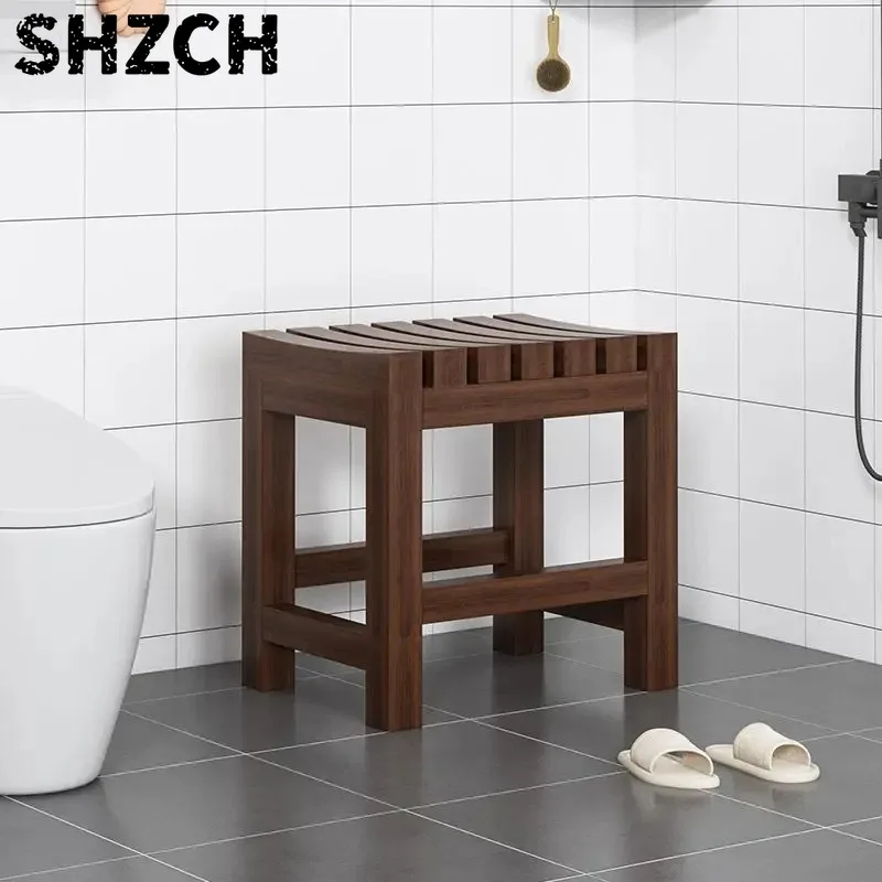 Banco de ducha de madera maciza, taburete antideslizante para personas mayores y embarazadas, asiento de entrada plegable con re