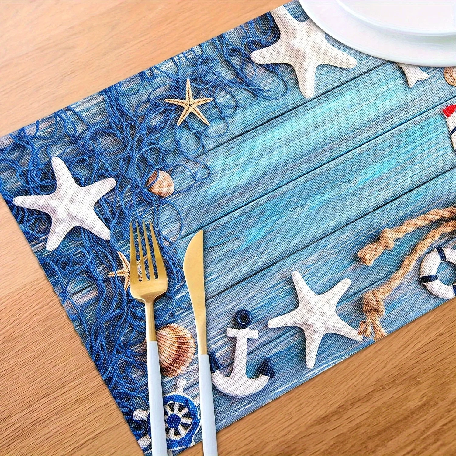 Ocean Theme Table Placemat, Starfish Anchor Print Dining Mat, Non-slip Pad for Summer Home Decor