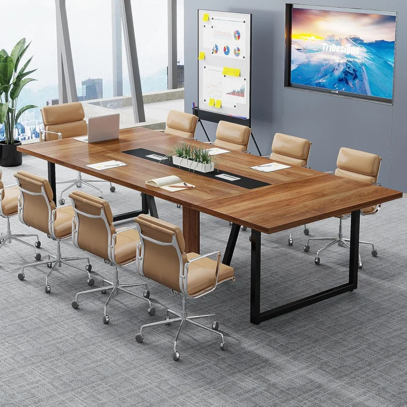 

2026 New：8FT Conference Table, 94.49 L x 47.24 x 29.53 H Inches Large Meeting Podcast Table 10 People, Business