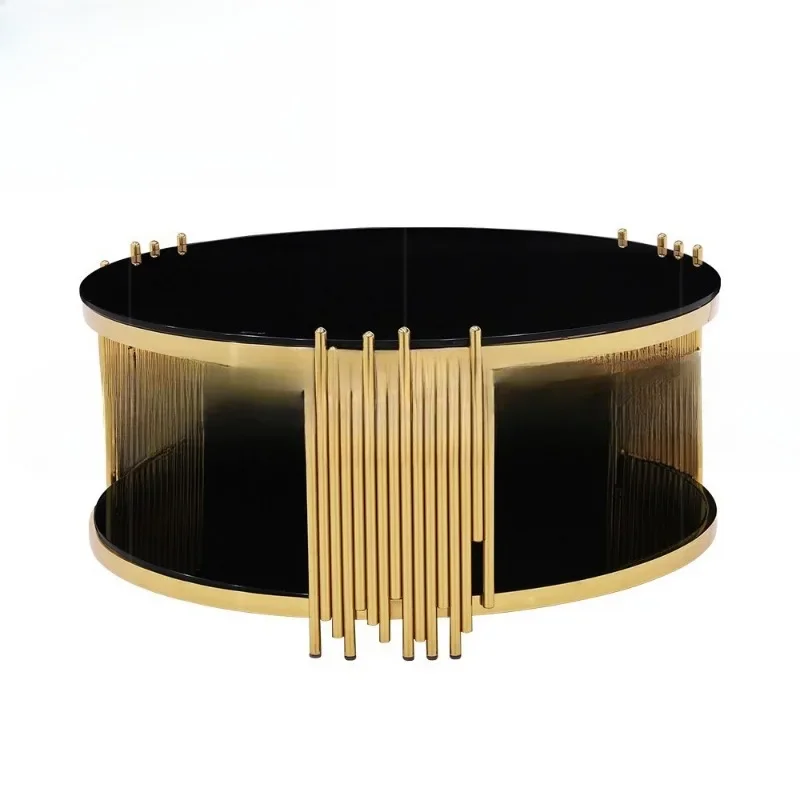 

Round coffee table, living room light luxury, high-end small apartment, Italian stainless steel tempered