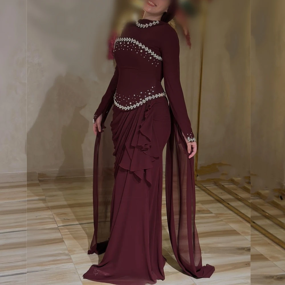 

Customized Formal Evening Dress Chiffon Pleat Rhinestone O-Neck Trumpet Long Dresses Bespoke Occasion Elegant Party Wedding