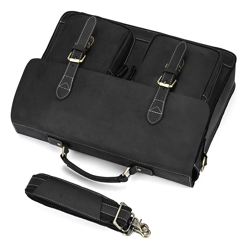 42cm Large Men Business Briefcase Shoulder Bag Leather Casual Messenger BagGenuine Leather Male Female Crossbody Computer Bag