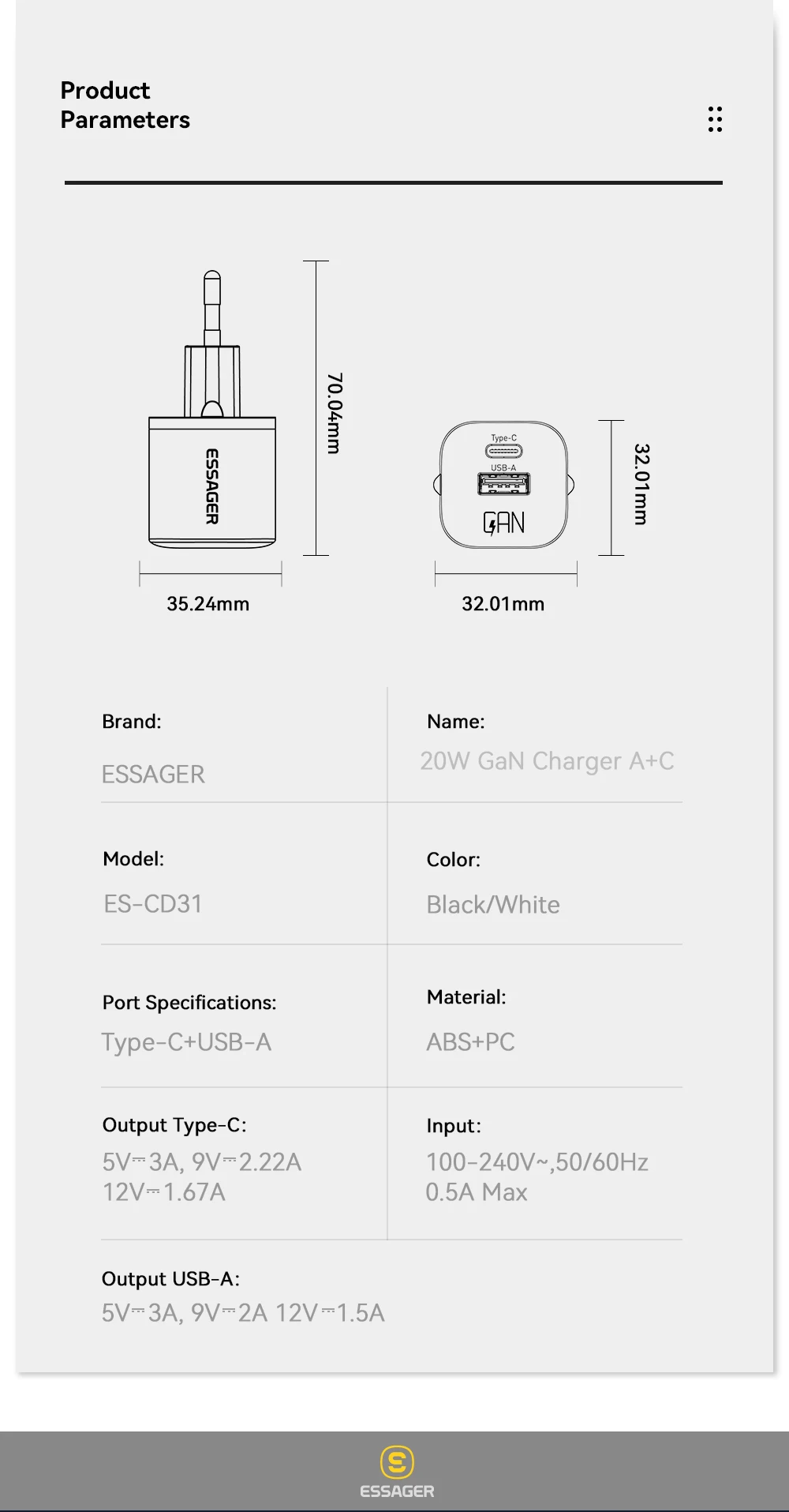 Essager 20W GaN PD USB C Charger for iPhone 14 13 12 11 Pro Max Mini SE Phone QC3.0 PD 3.0 USB Type C Fast Charging for iPad Air