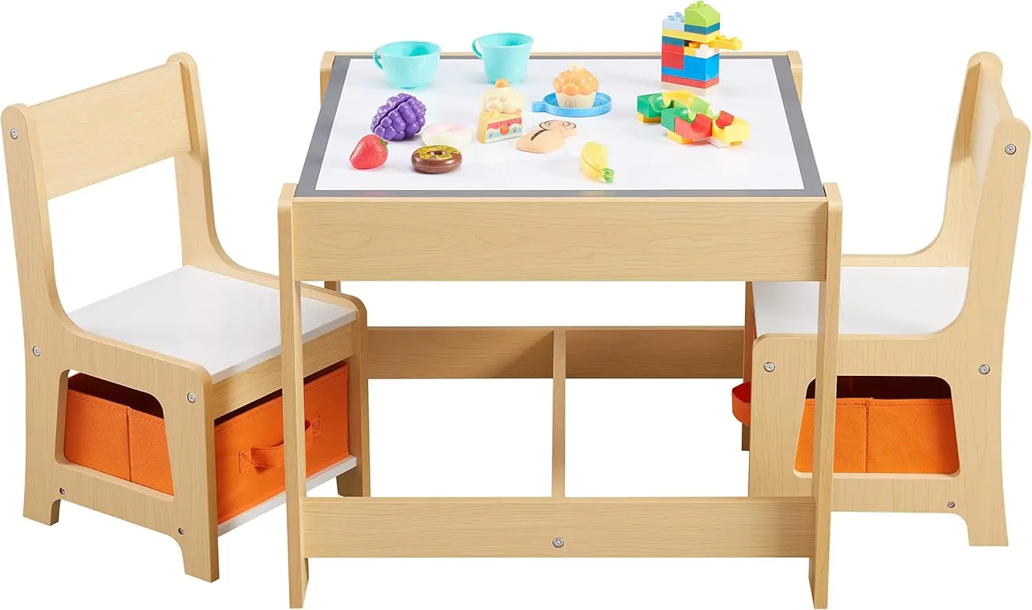 Kids Table and Chair Set, 3 in 1 Wooden Activity Table with Storage Drawer for Toddlers Drawing, Reading, Crafts, Play