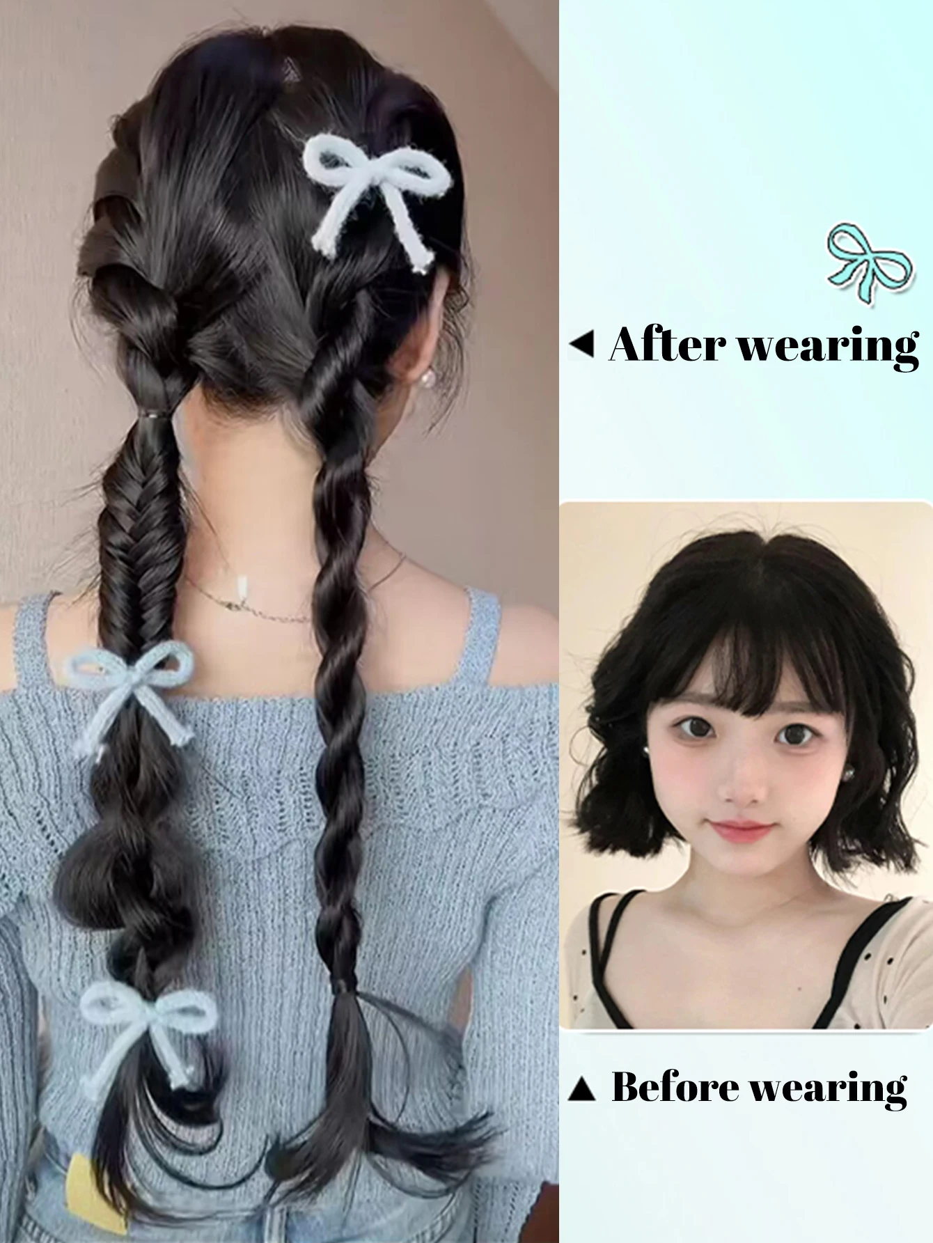 OLACARE Synthetic Long Twist Braid Irregular Braids Colorful Bow Ponytail Extensions With Elastic Band Versatile DIY Braide